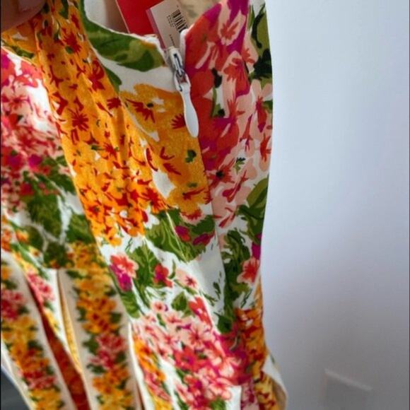 NWT Isaac Mizrahi Orange Red Pink Floral Pleated Dress Size 4 - Picture 7 of 11